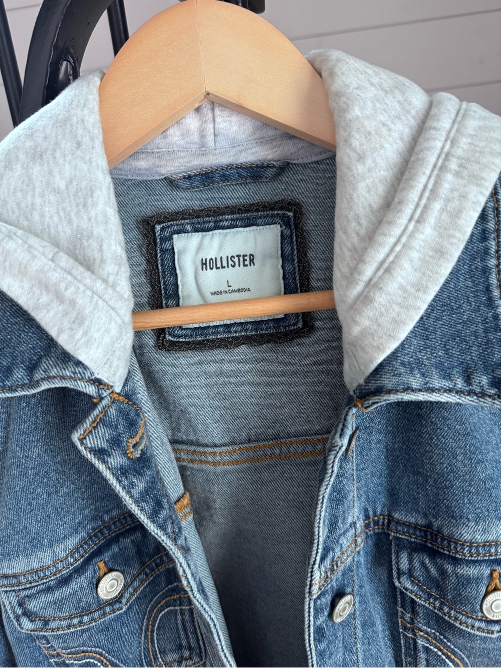 Hollister Light Blue Denim Jacket with Gray Hooded Liner
